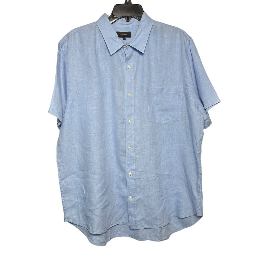 Vince. Men's 100% Linen Short Sleeve Button Up Shirt Blue Size XL Classic Preppy